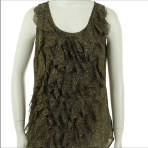 NWOT MICHAEL KORS GREEN AND WHITE RUFFLE SHIRT